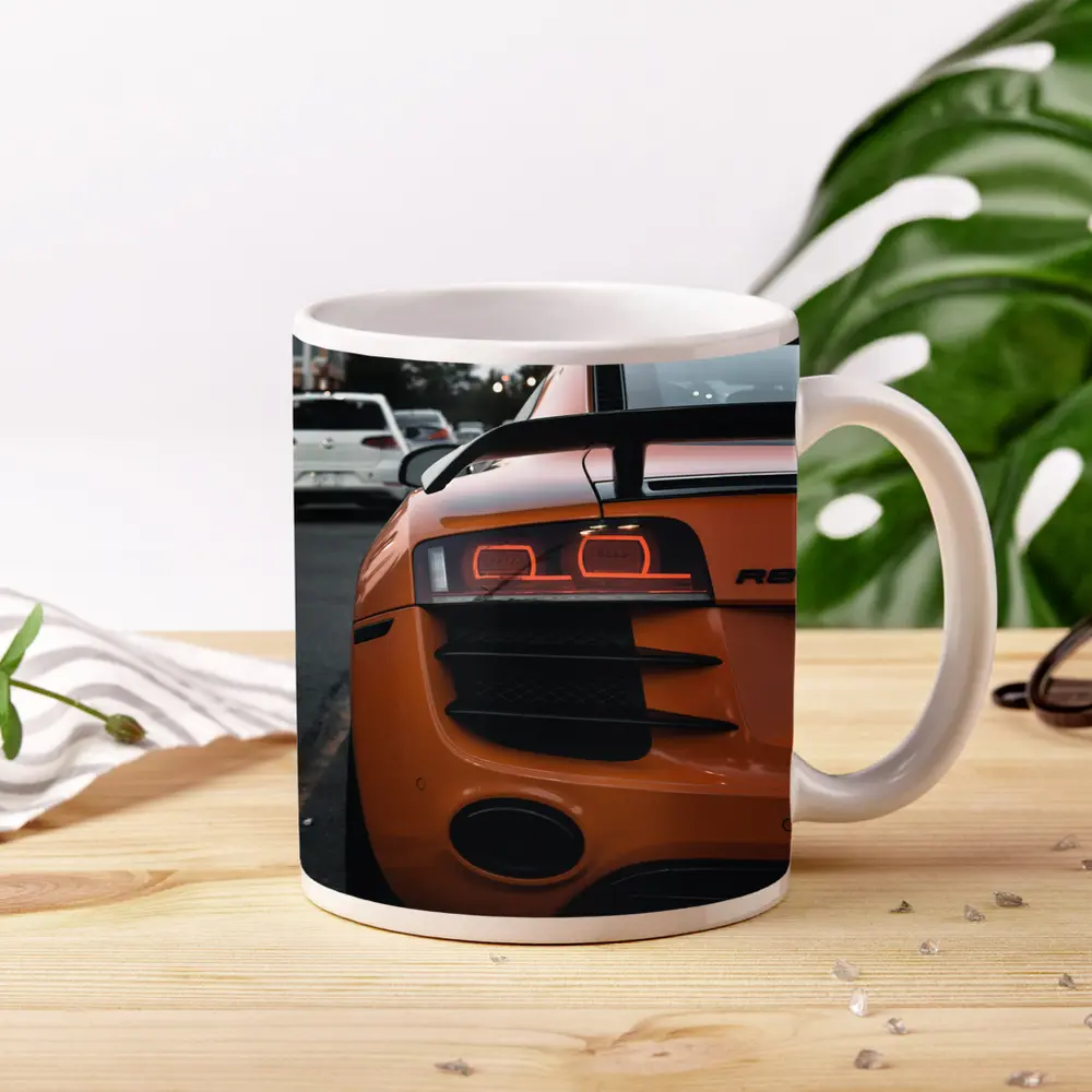 Audi R8 Orange Supercar Rear View – Mugs
