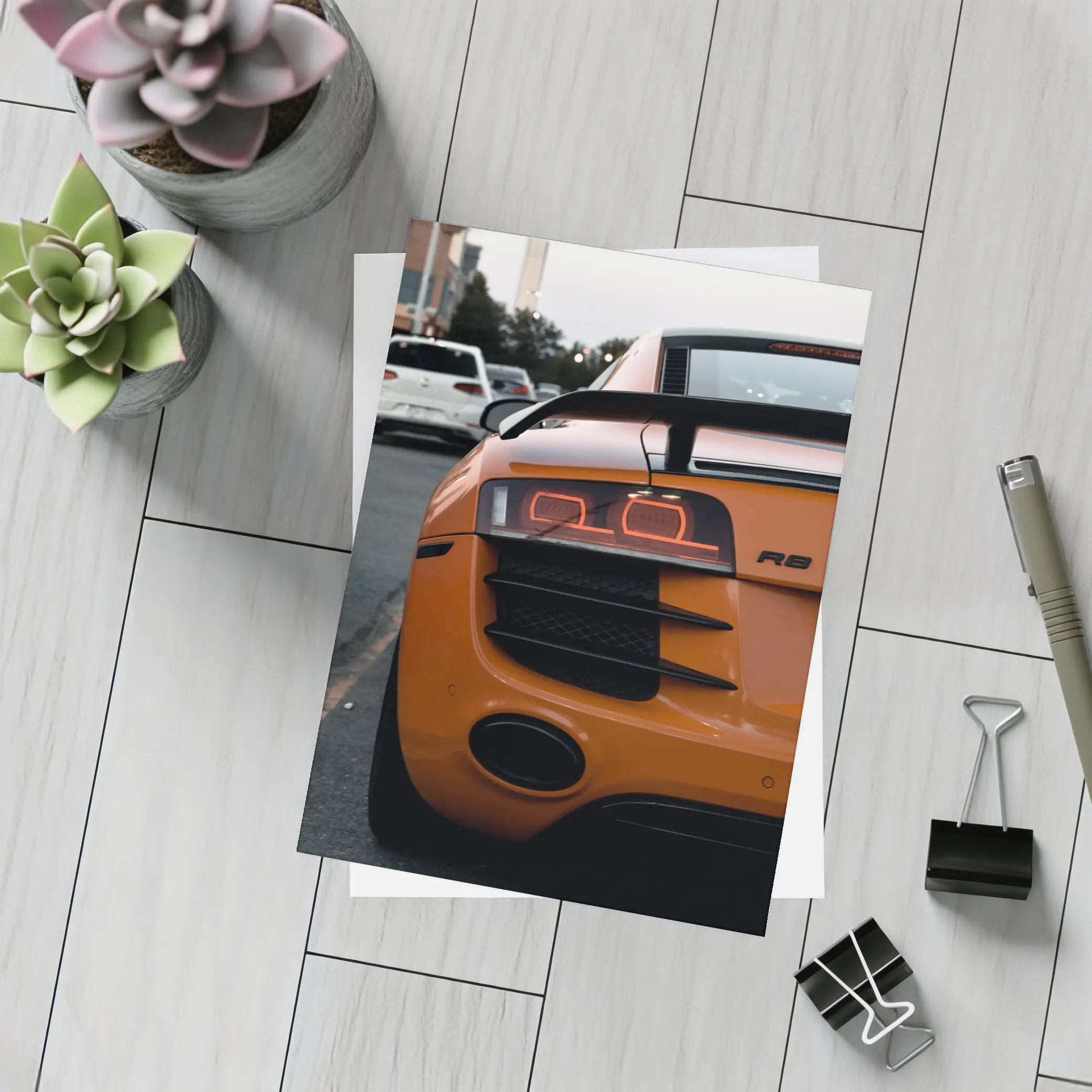 Audi R8 Orange Supercar Rear View – Postcards