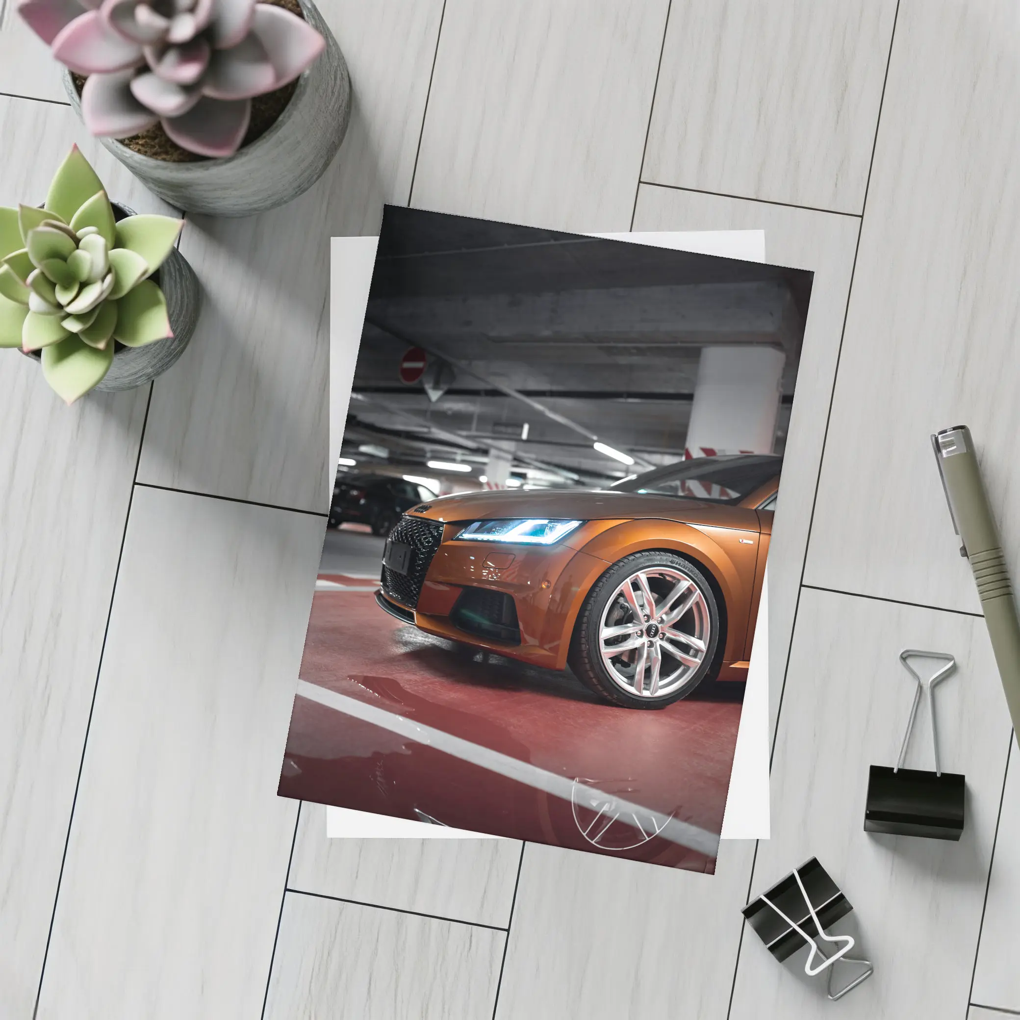 Audi TT Bronze Orange Underground Parking Garage – Postcards