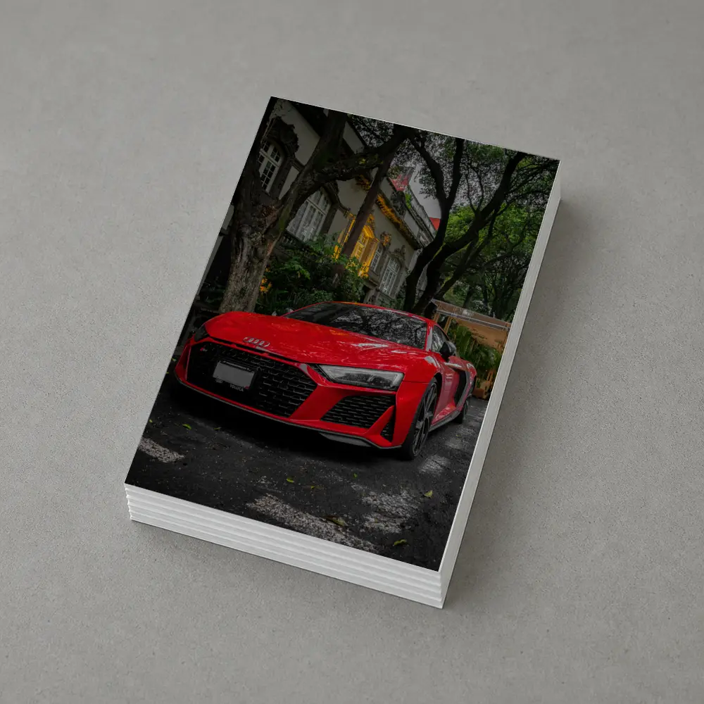 Red Audi R8 Parked On Tree Lined Street – Postcards