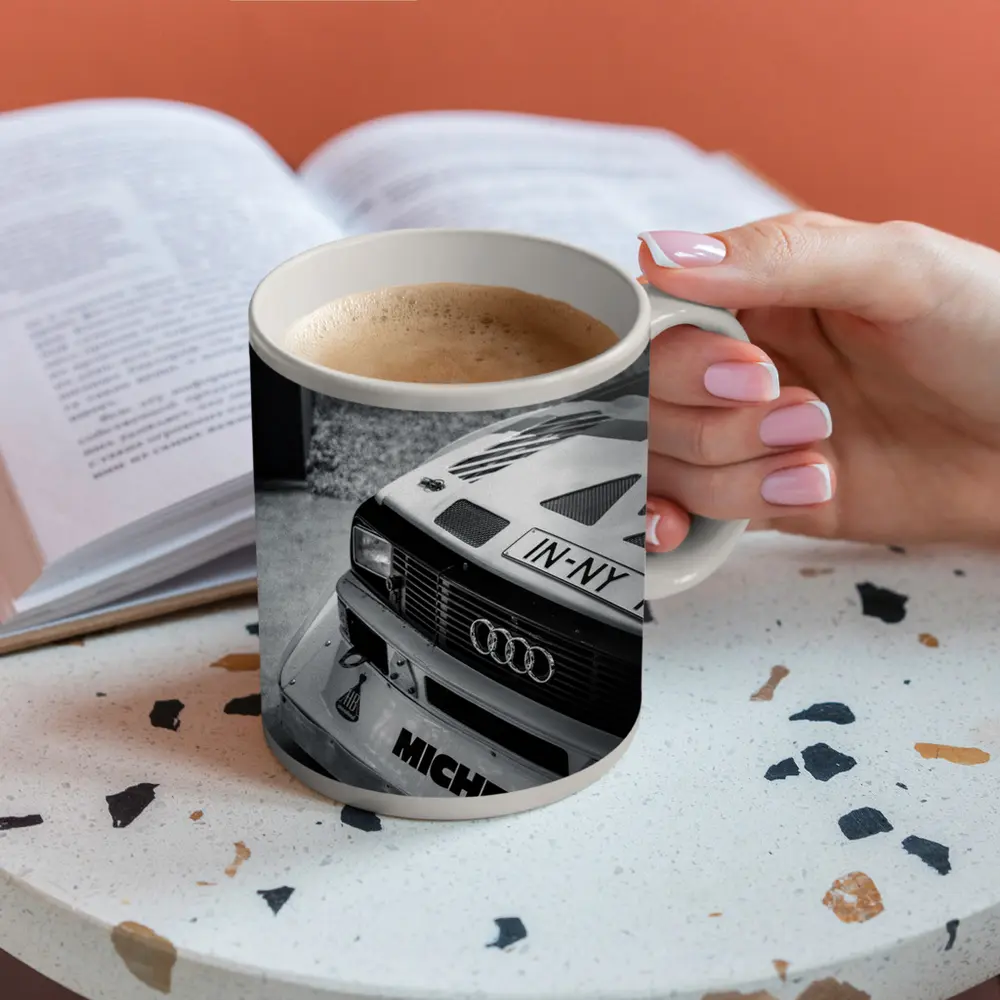Audi Rally Car Front Close Up Shot – Mugs