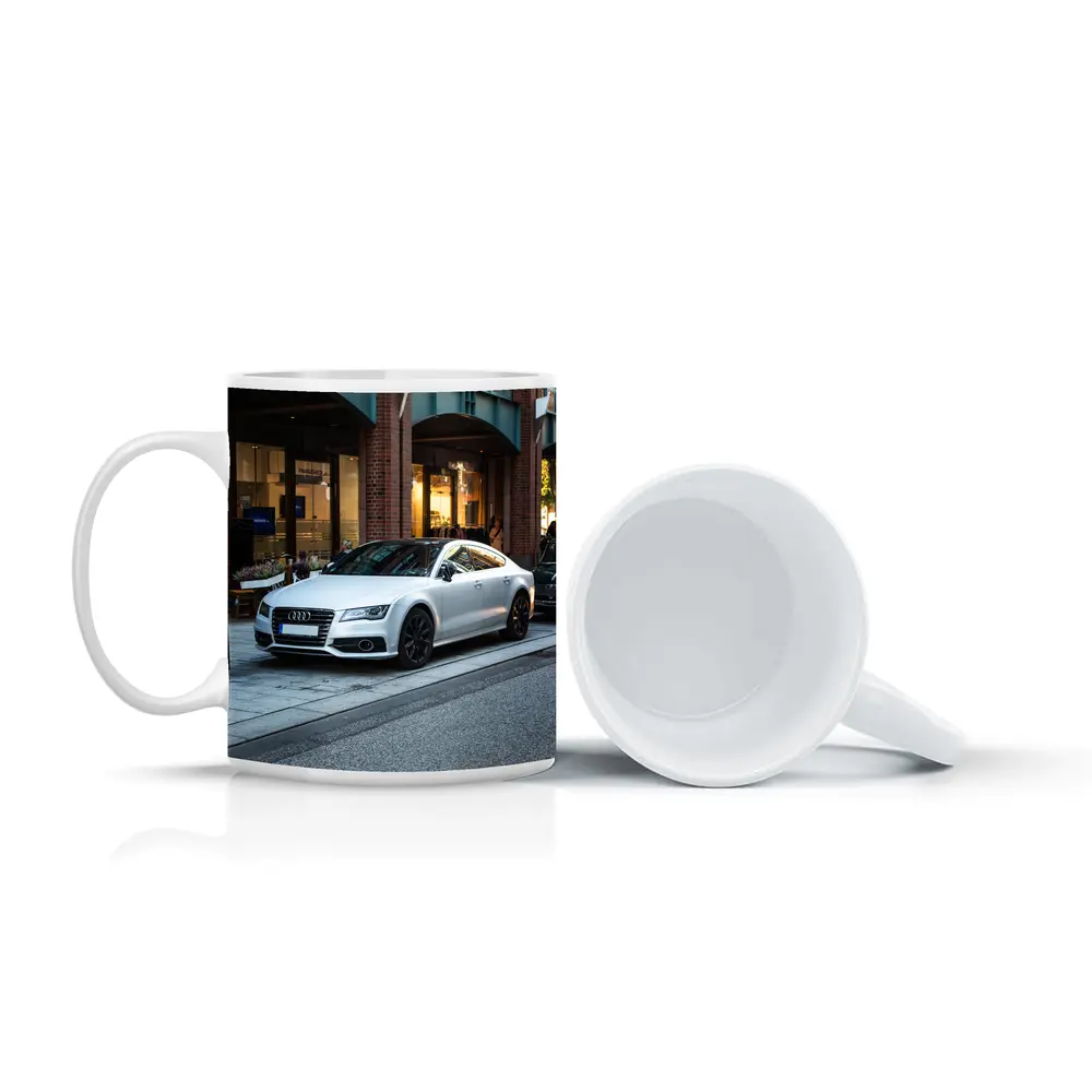 White Audi A7 Parked City Street – Mugs