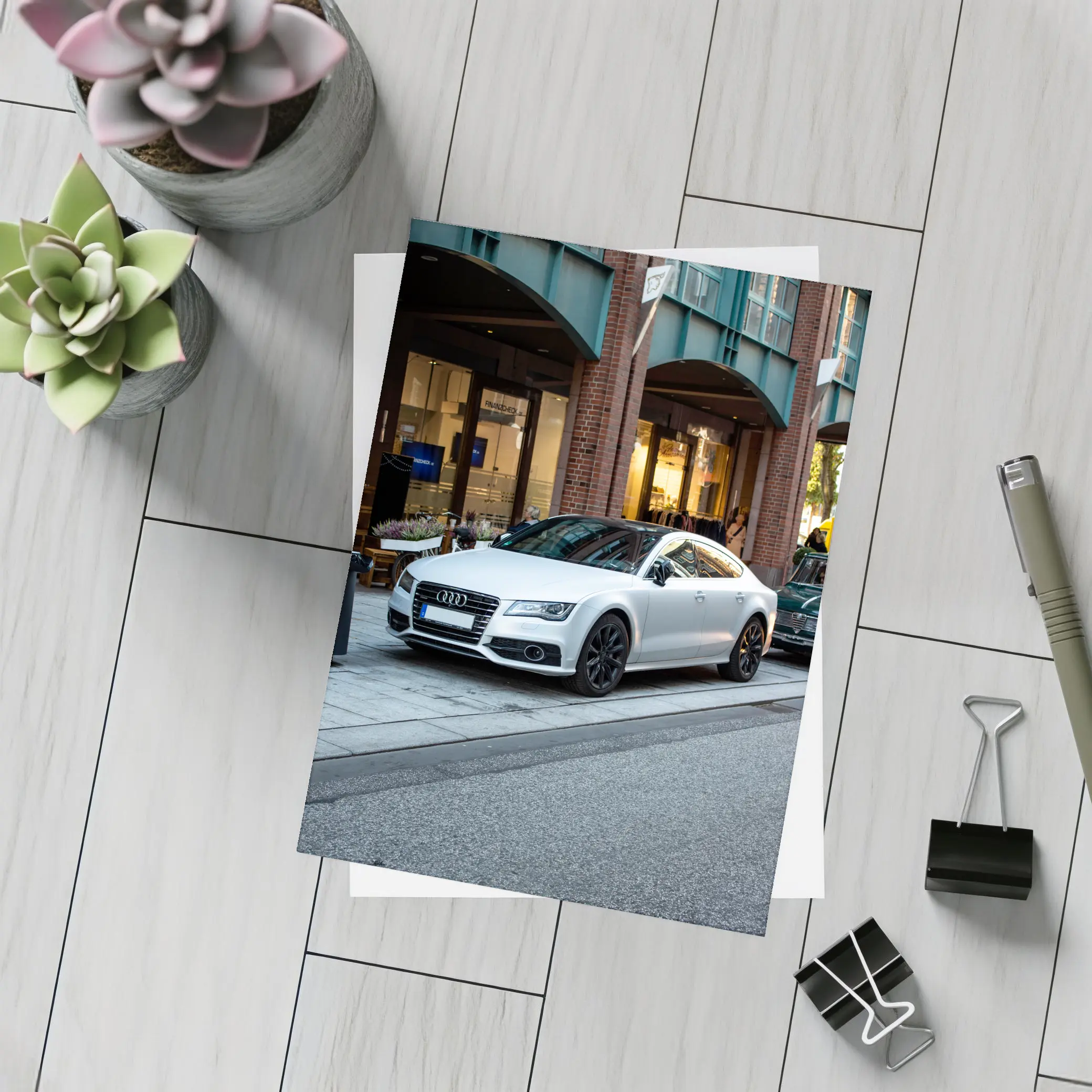 White Audi A7 Parked City Street – Postcards
