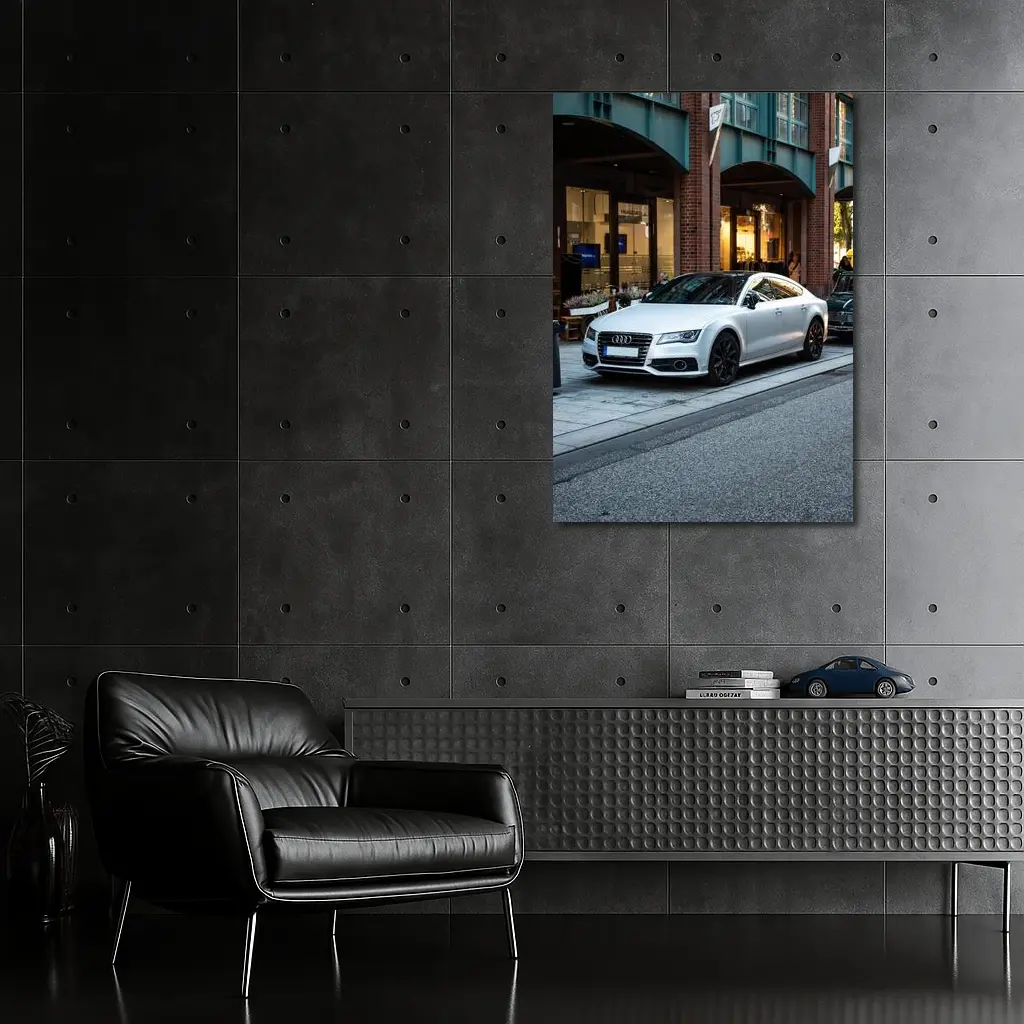 White Audi A7 Parked City Street – Wall Art