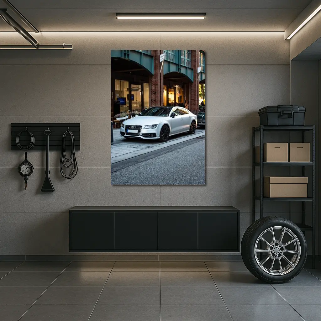 White Audi A7 Parked City Street – Wall Art