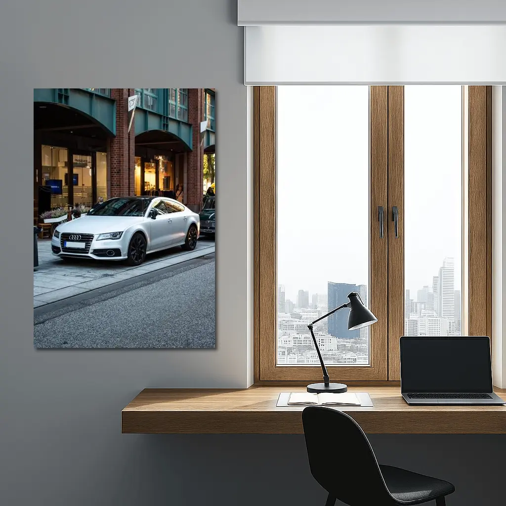 White Audi A7 Parked City Street – Wall Art