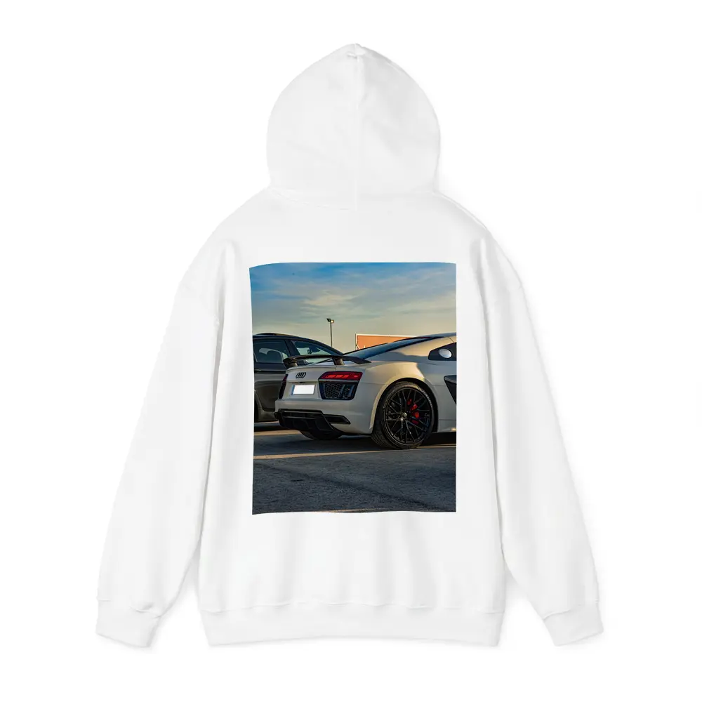 Audi R8 Silver Supercar Rear Parking Lot – Hoodies