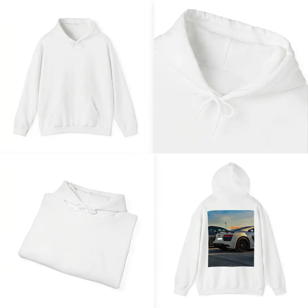 Audi R8 Silver Supercar Rear Parking Lot – Hoodies