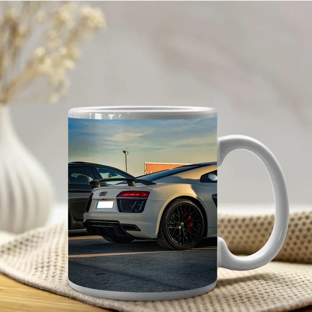 Audi R8 Silver Supercar Rear Parking Lot – Mugs