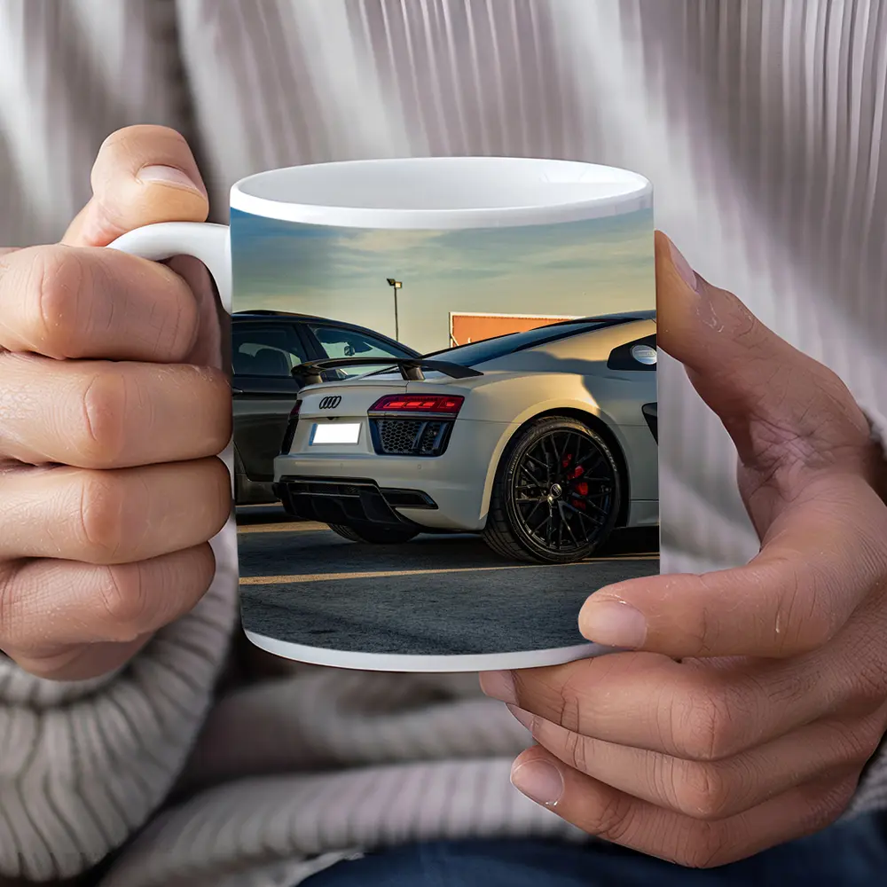 Audi R8 Silver Supercar Rear Parking Lot – Mugs