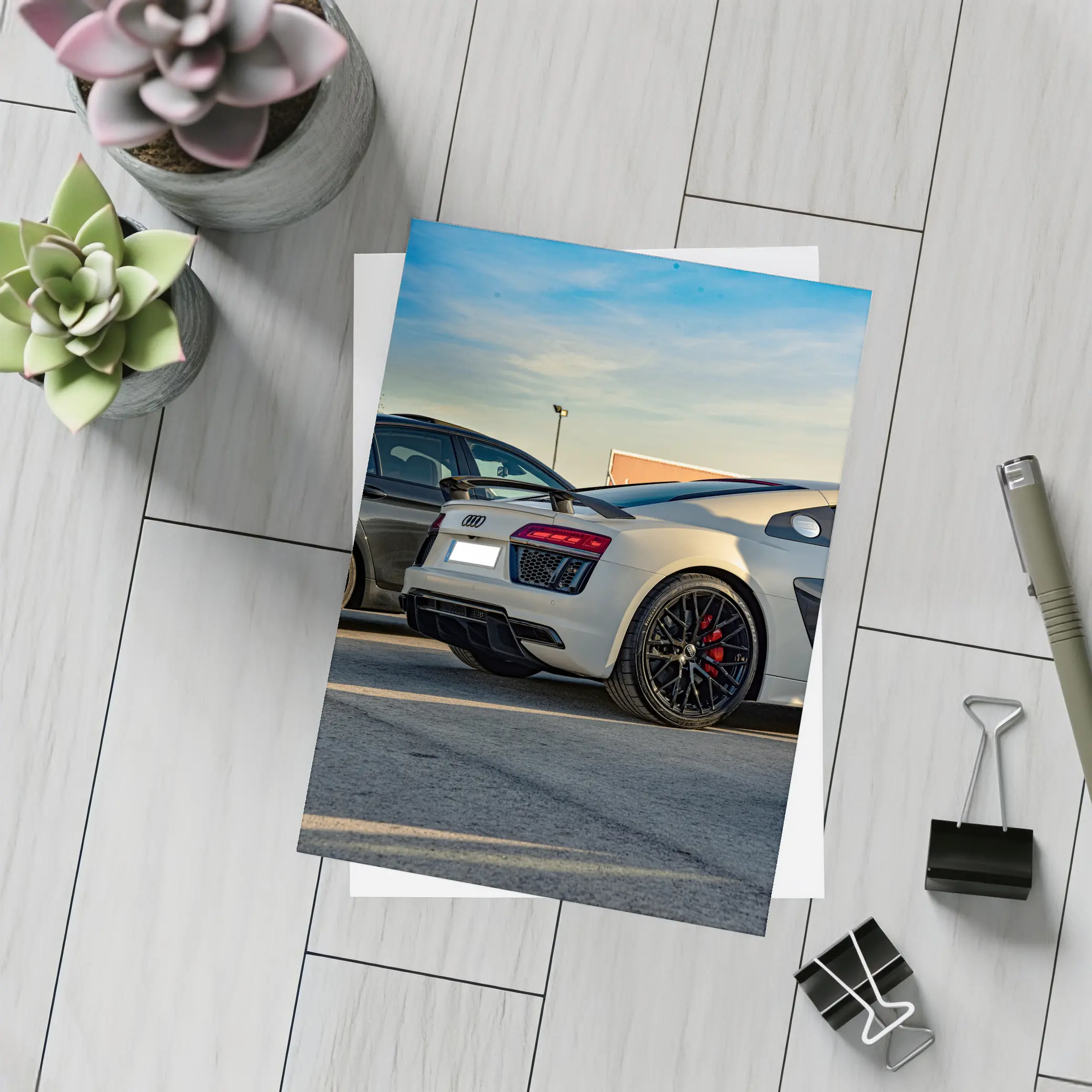 Audi R8 Silver Supercar Rear Parking Lot – Postcards
