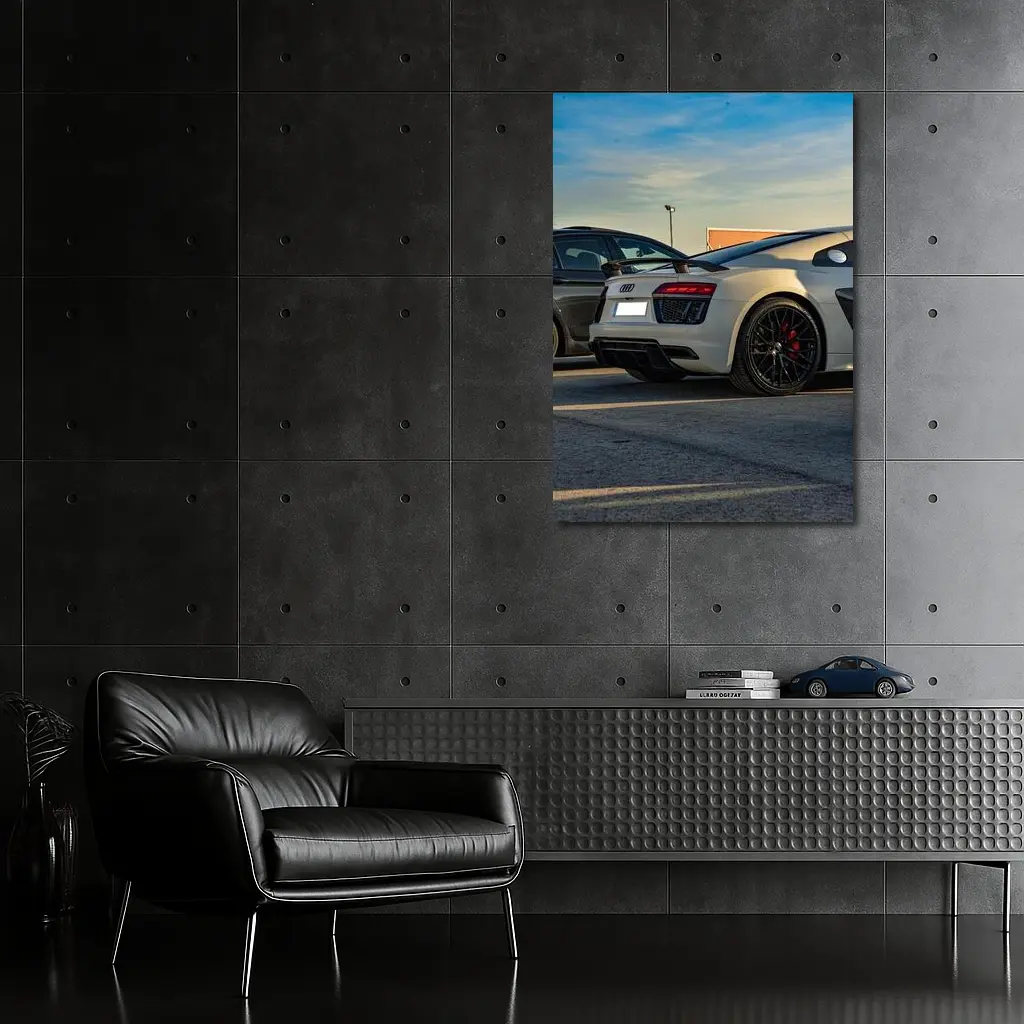 Audi R8 Silver Supercar Rear Parking Lot – Wall Art