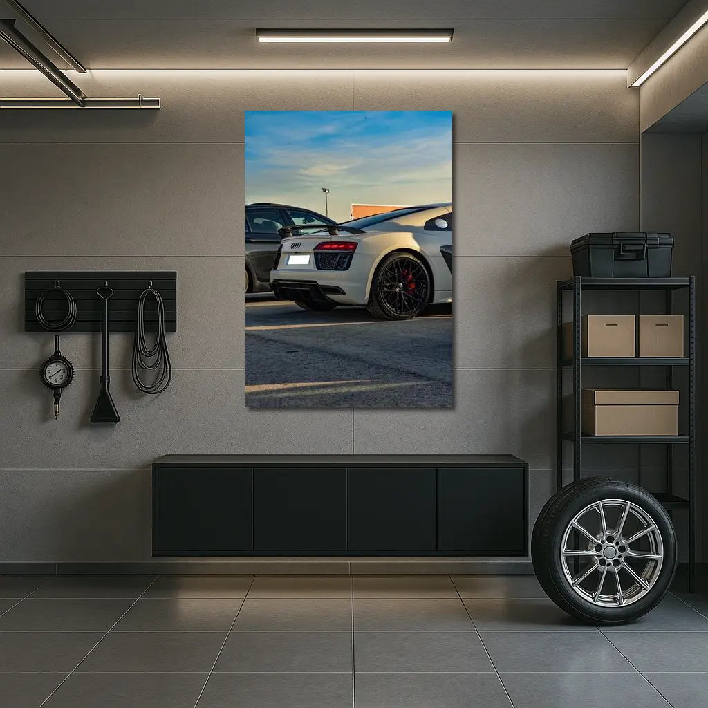 Audi R8 Silver Supercar Rear Parking Lot – Wall Art