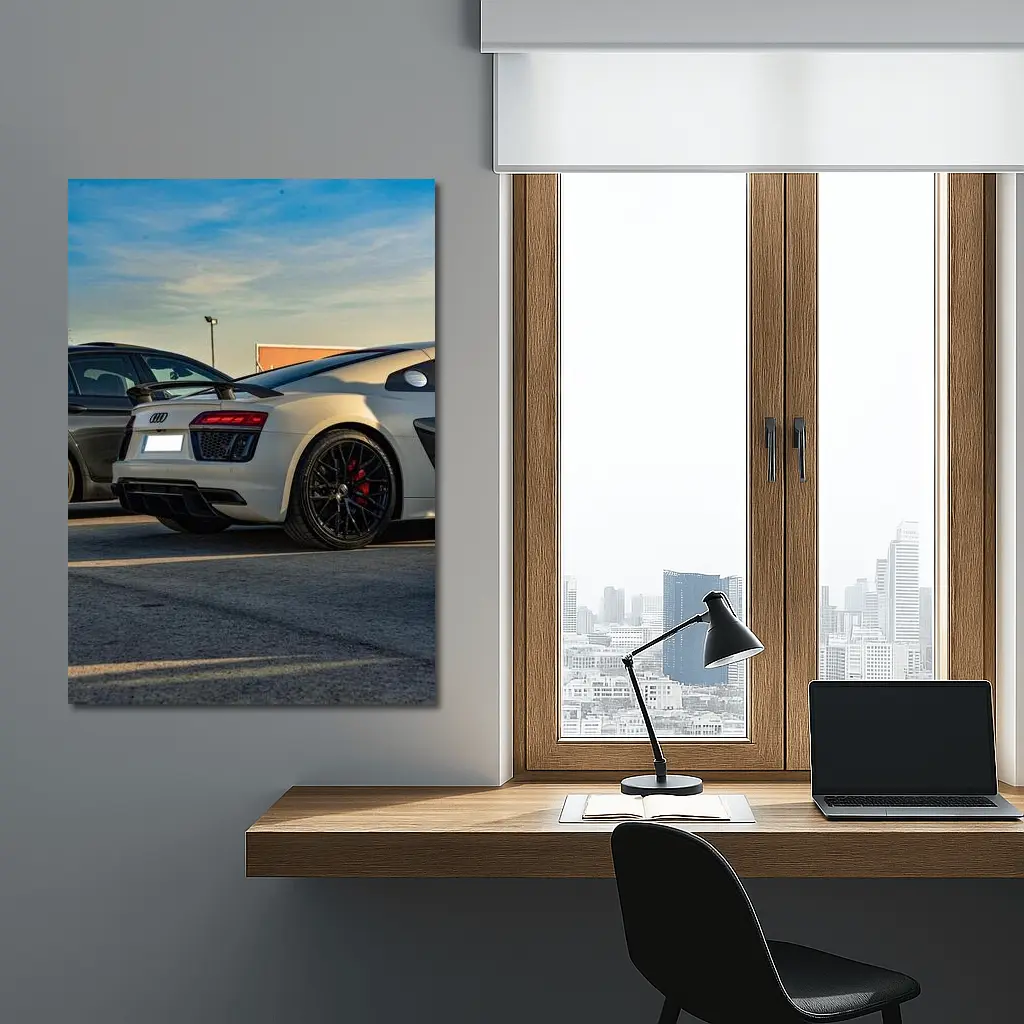 Audi R8 Silver Supercar Rear Parking Lot – Wall Art