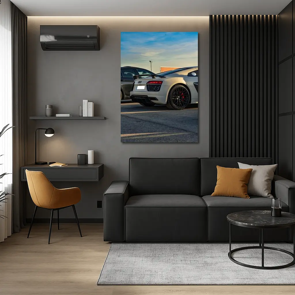 Audi R8 Silver Supercar Rear Parking Lot – Wall Art
