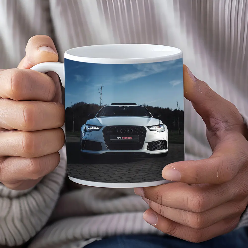 Audi RS6 White Front View Cloudy Sky – Mugs