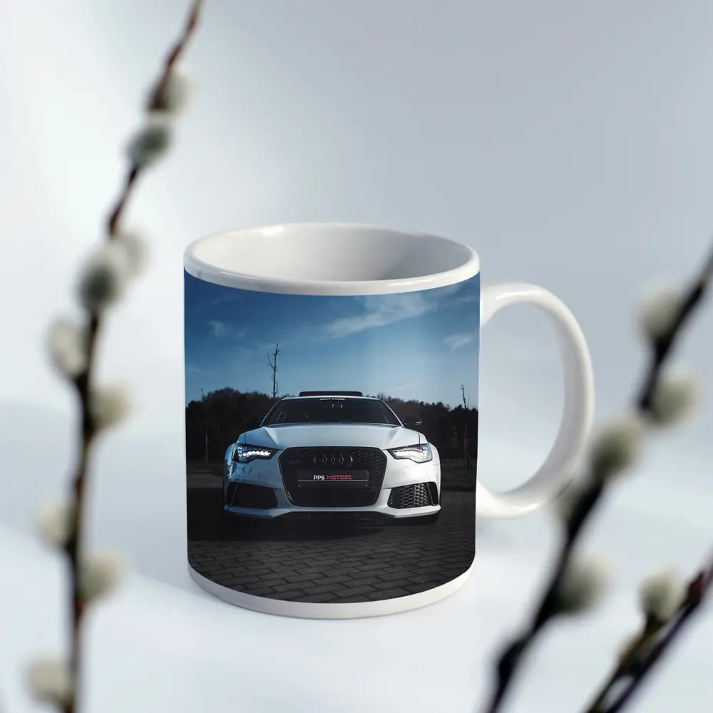 Audi RS6 White Front View Cloudy Sky – Mugs