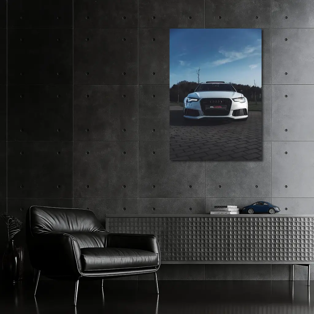 Audi RS6 White Front View Cloudy Sky – Wall Art