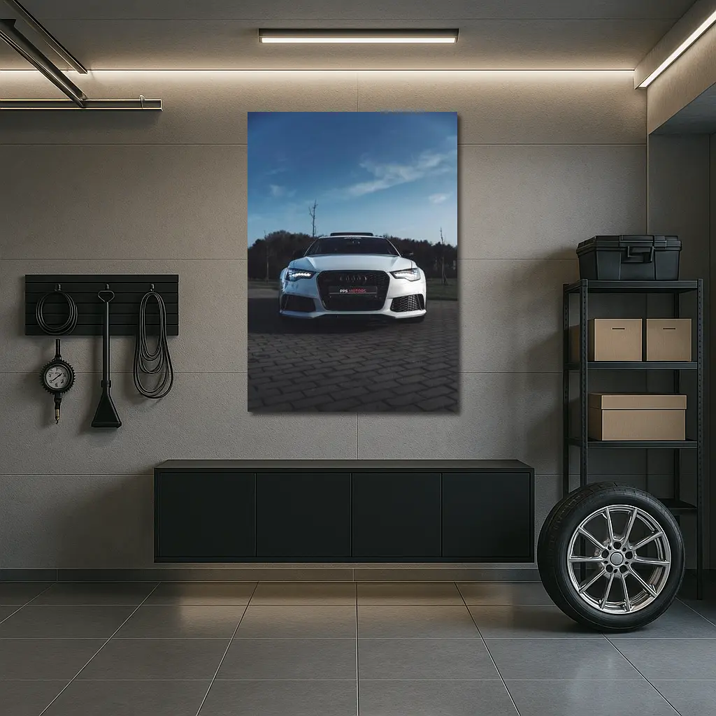 Audi RS6 White Front View Cloudy Sky – Wall Art