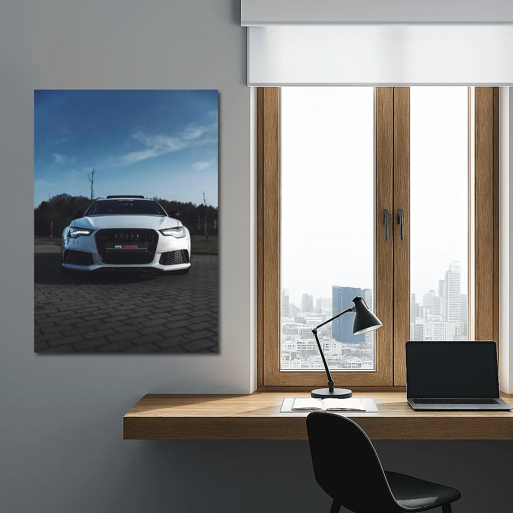 Audi RS6 White Front View Cloudy Sky – Wall Art