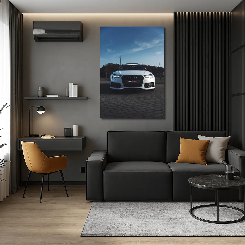 Audi RS6 White Front View Cloudy Sky – Wall Art