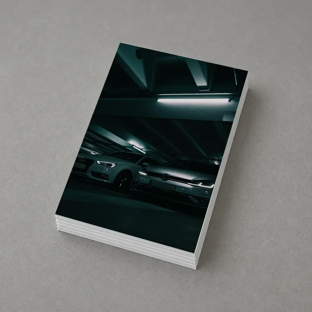 Volkswagen Golf and Audi Dark Parking Garage – Postcards