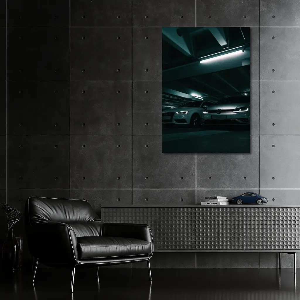 Volkswagen Golf and Audi Dark Parking Garage – Wall Art