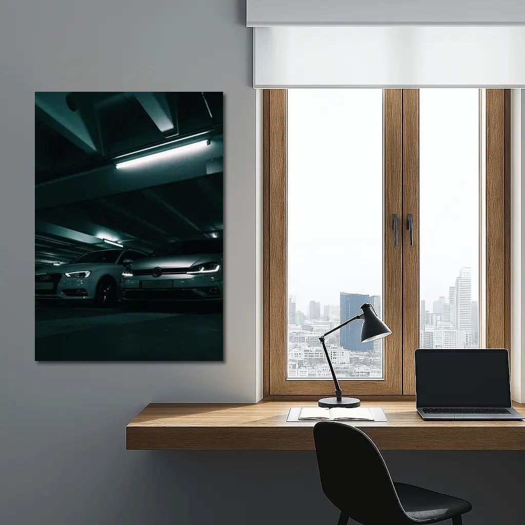 Volkswagen Golf and Audi Dark Parking Garage – Wall Art