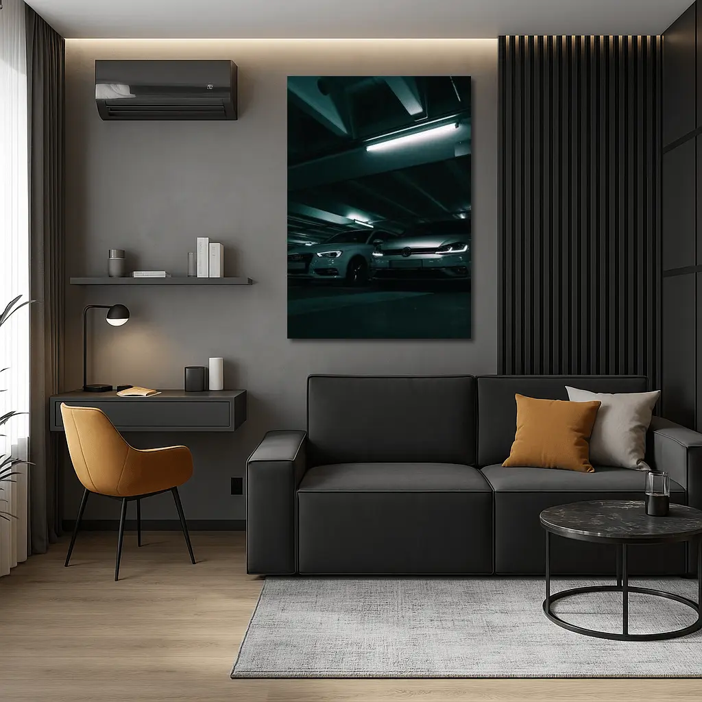 Volkswagen Golf and Audi Dark Parking Garage – Wall Art