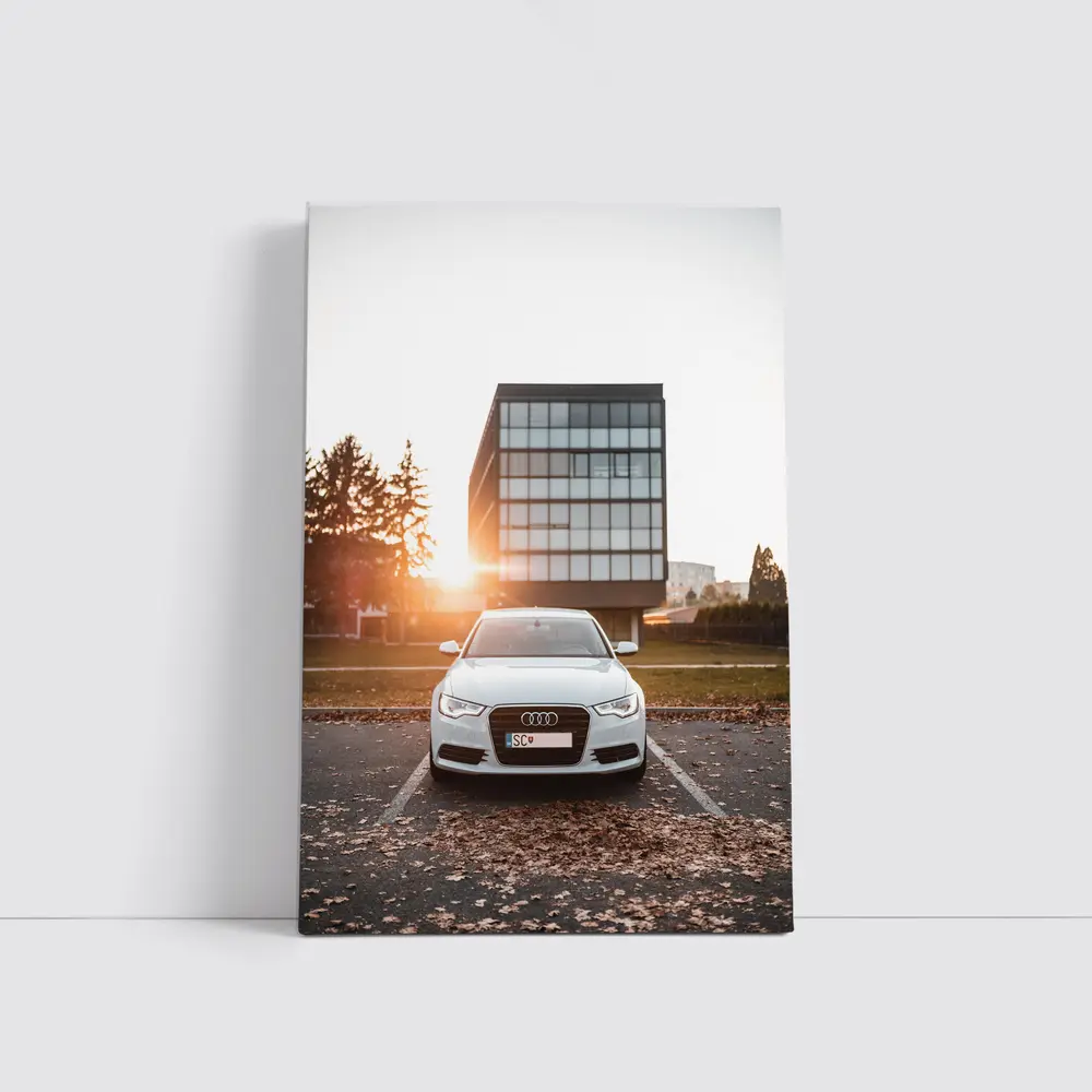 Audi A6 White Parked at Sunset – Wall Art
