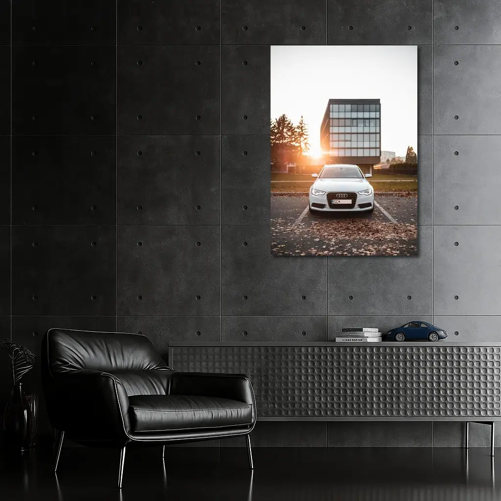Audi A6 White Parked at Sunset – Wall Art