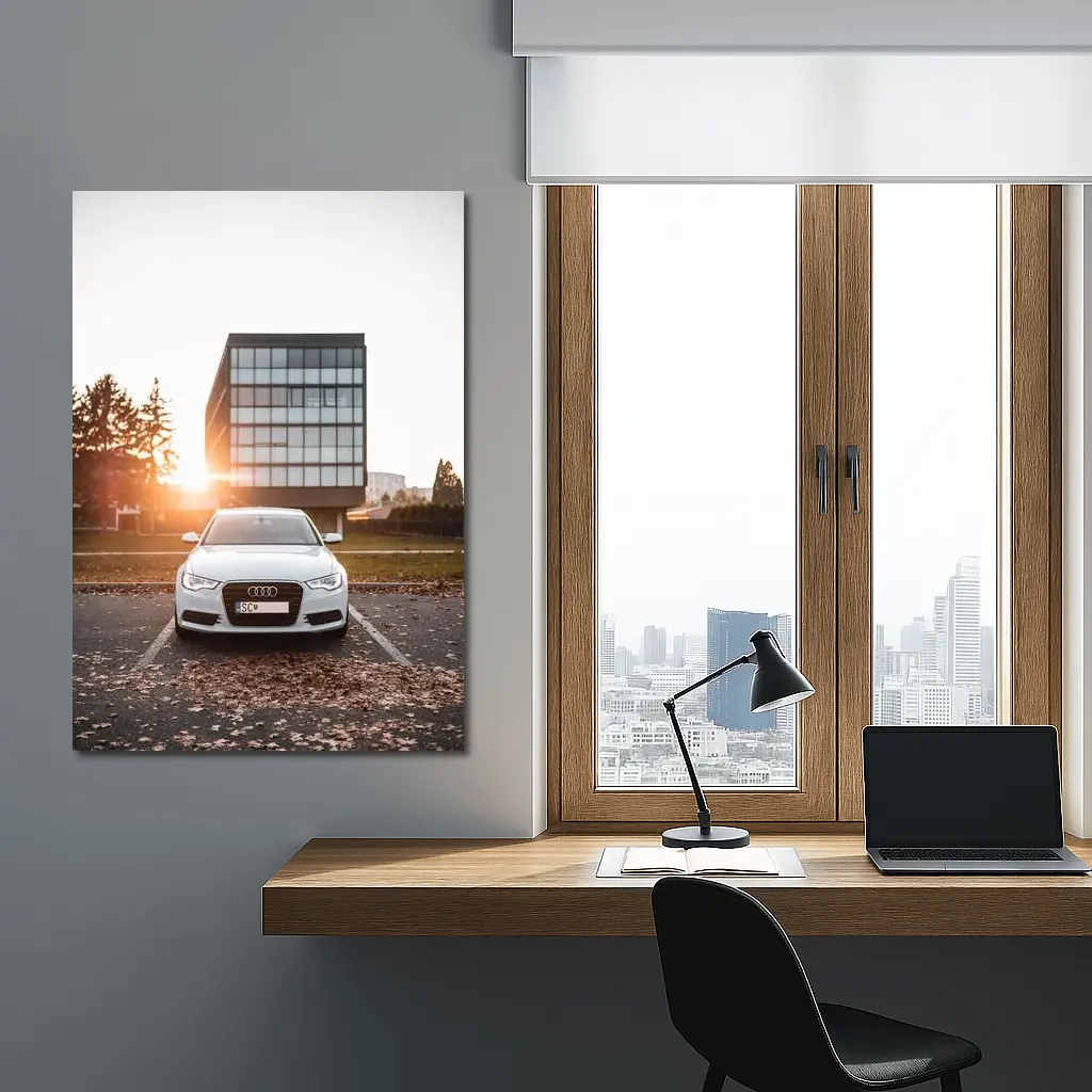 Audi A6 White Parked at Sunset – Wall Art