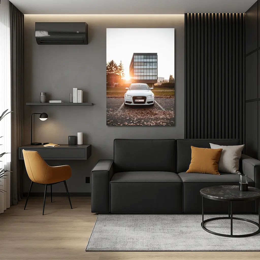 Audi A6 White Parked at Sunset – Wall Art