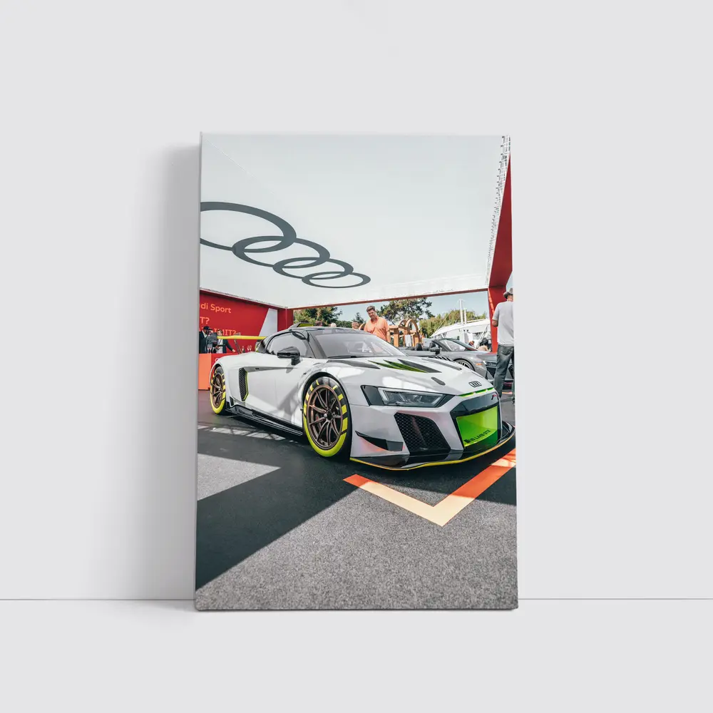 Audi R8 GT3 4S White Race Car at Motorsport Display – Wall Art