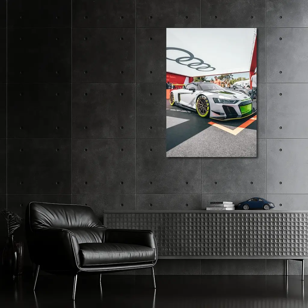 Audi R8 GT3 4S White Race Car at Motorsport Display – Wall Art