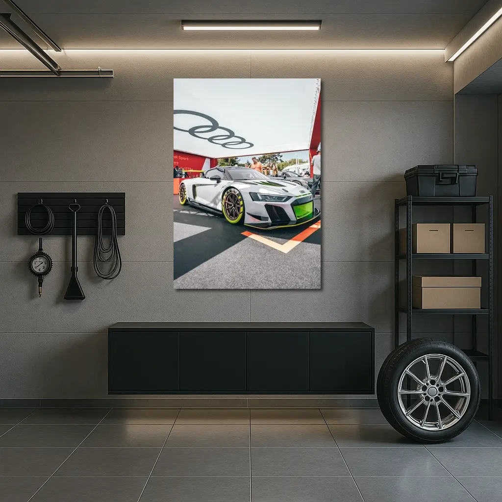 Audi R8 GT3 4S White Race Car at Motorsport Display – Wall Art