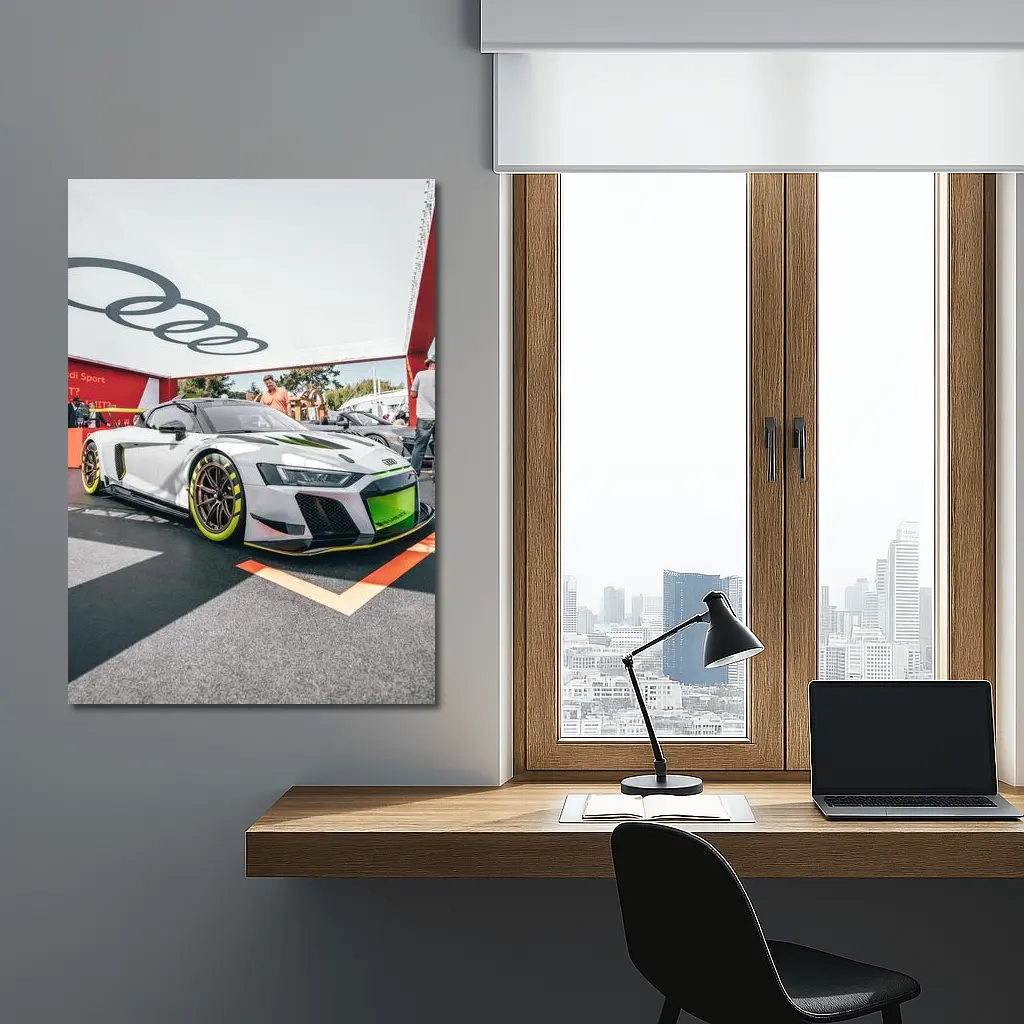 Audi R8 GT3 4S White Race Car at Motorsport Display – Wall Art