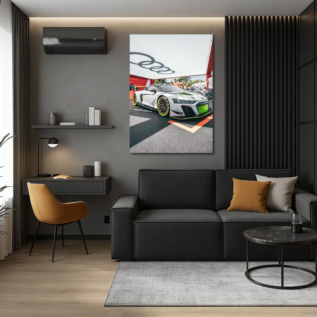 Audi R8 GT3 4S White Race Car at Motorsport Display – Wall Art