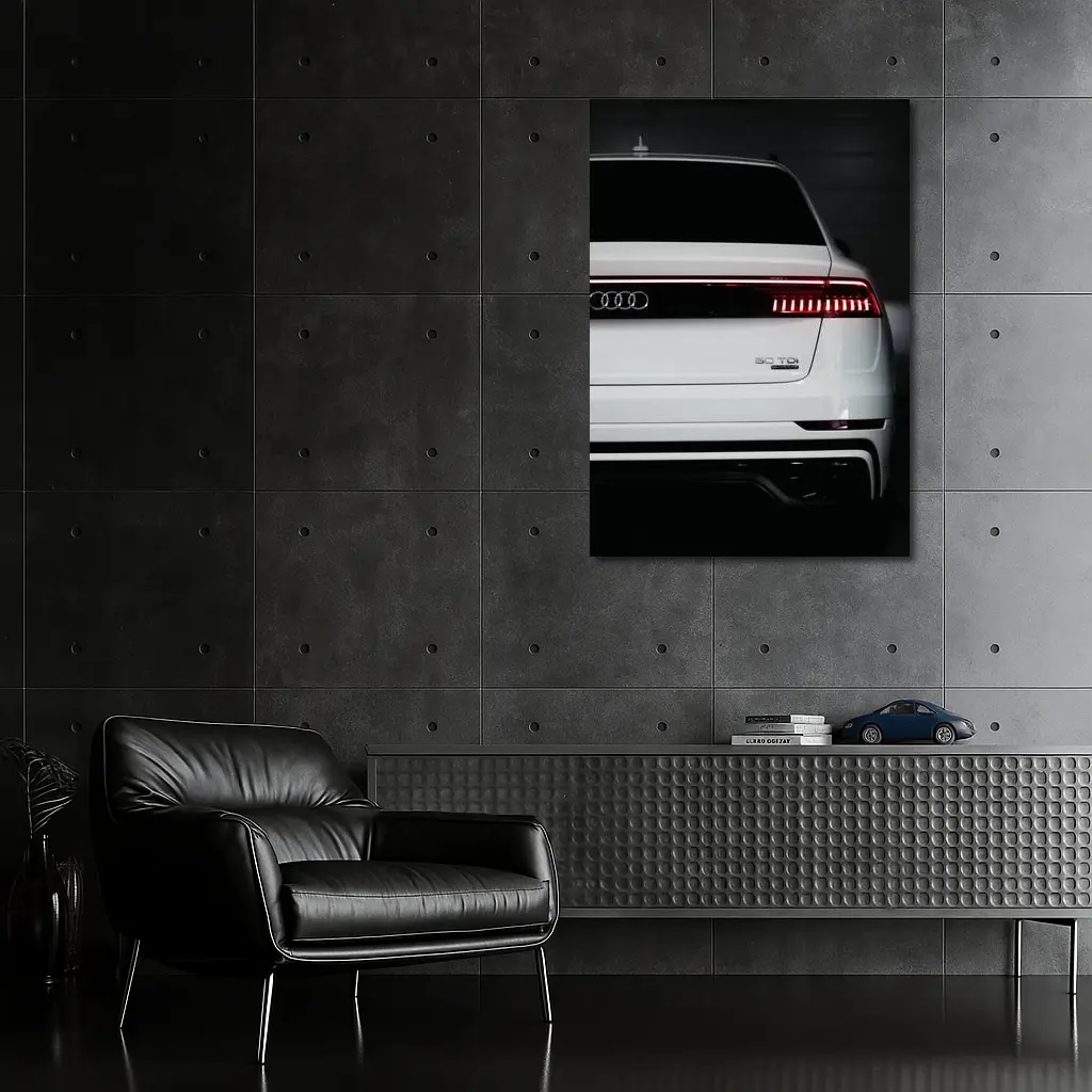 Audi Q8 TDI White Rear Dark Background – Wall Art