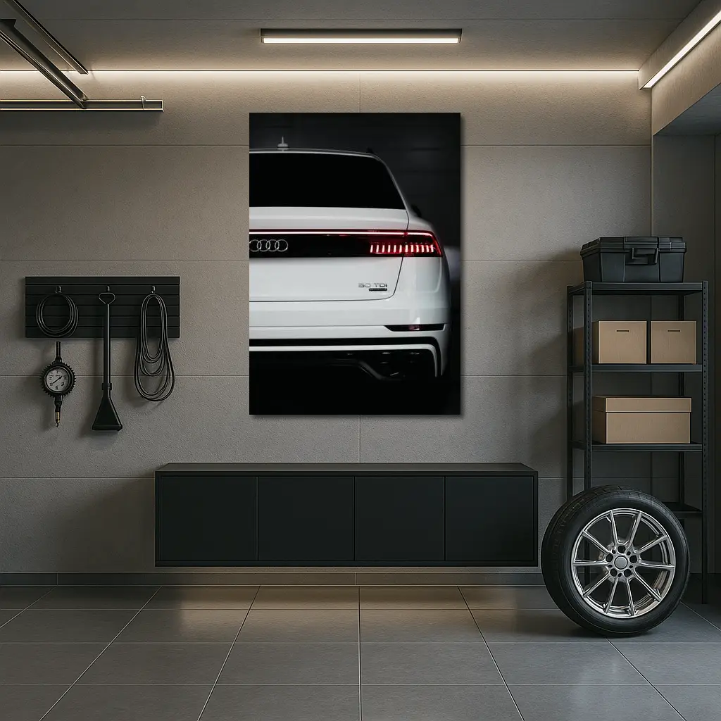Audi Q8 TDI White Rear Dark Background – Wall Art