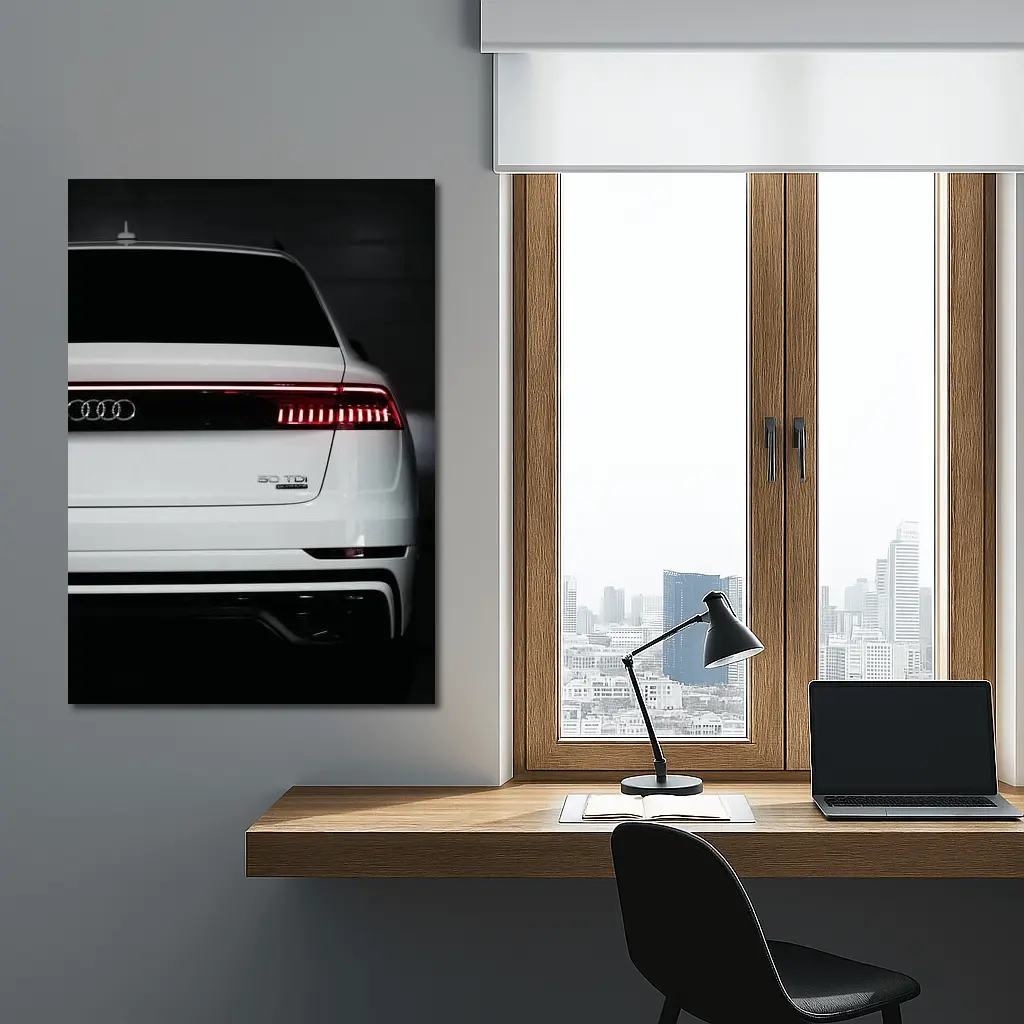 Audi Q8 TDI White Rear Dark Background – Wall Art