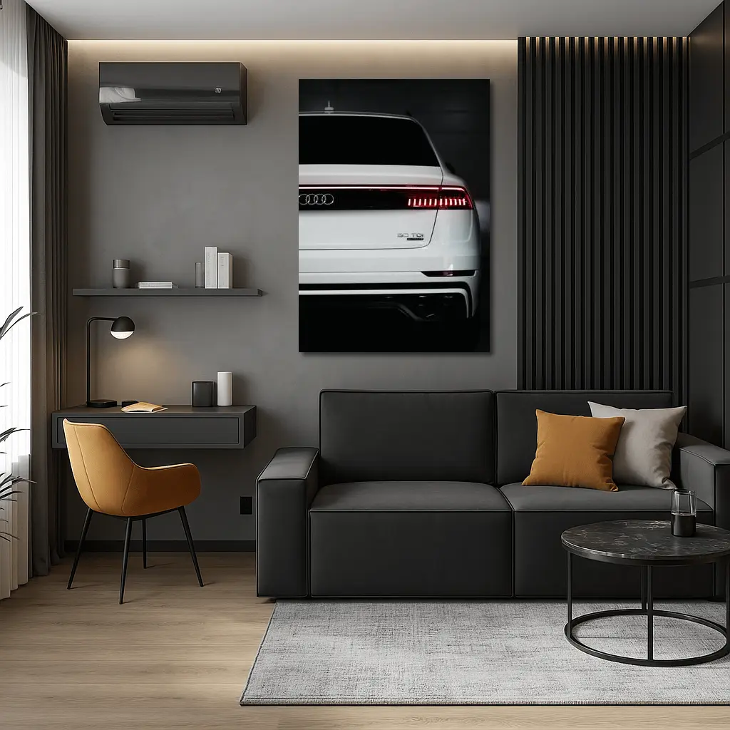 Audi Q8 TDI White Rear Dark Background – Wall Art