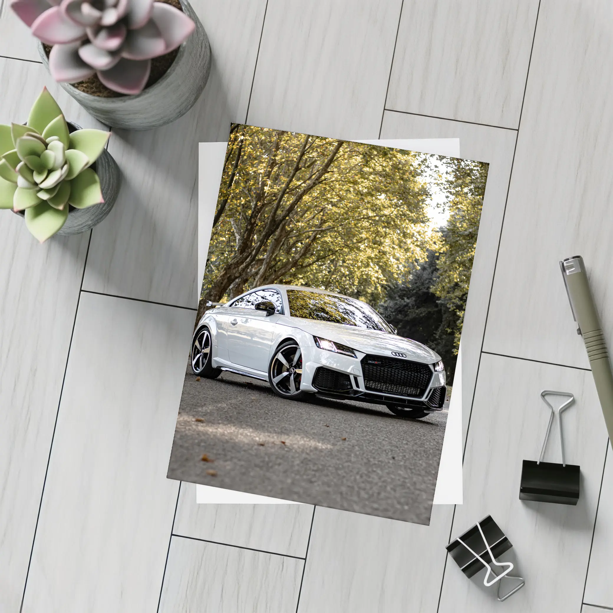 Audi TT RS White Coupe Forest Road – Postcards