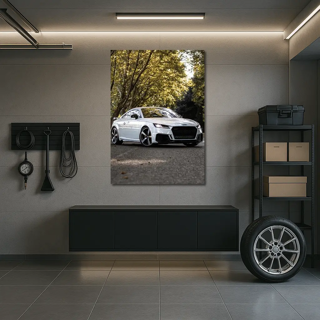 Audi TT RS White Coupe Forest Road – Wall Art