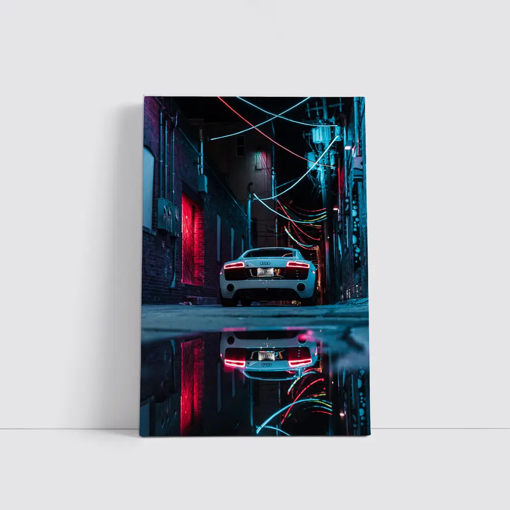 Audi R8 Rear Neon Lit Dark Alley – Wall Art