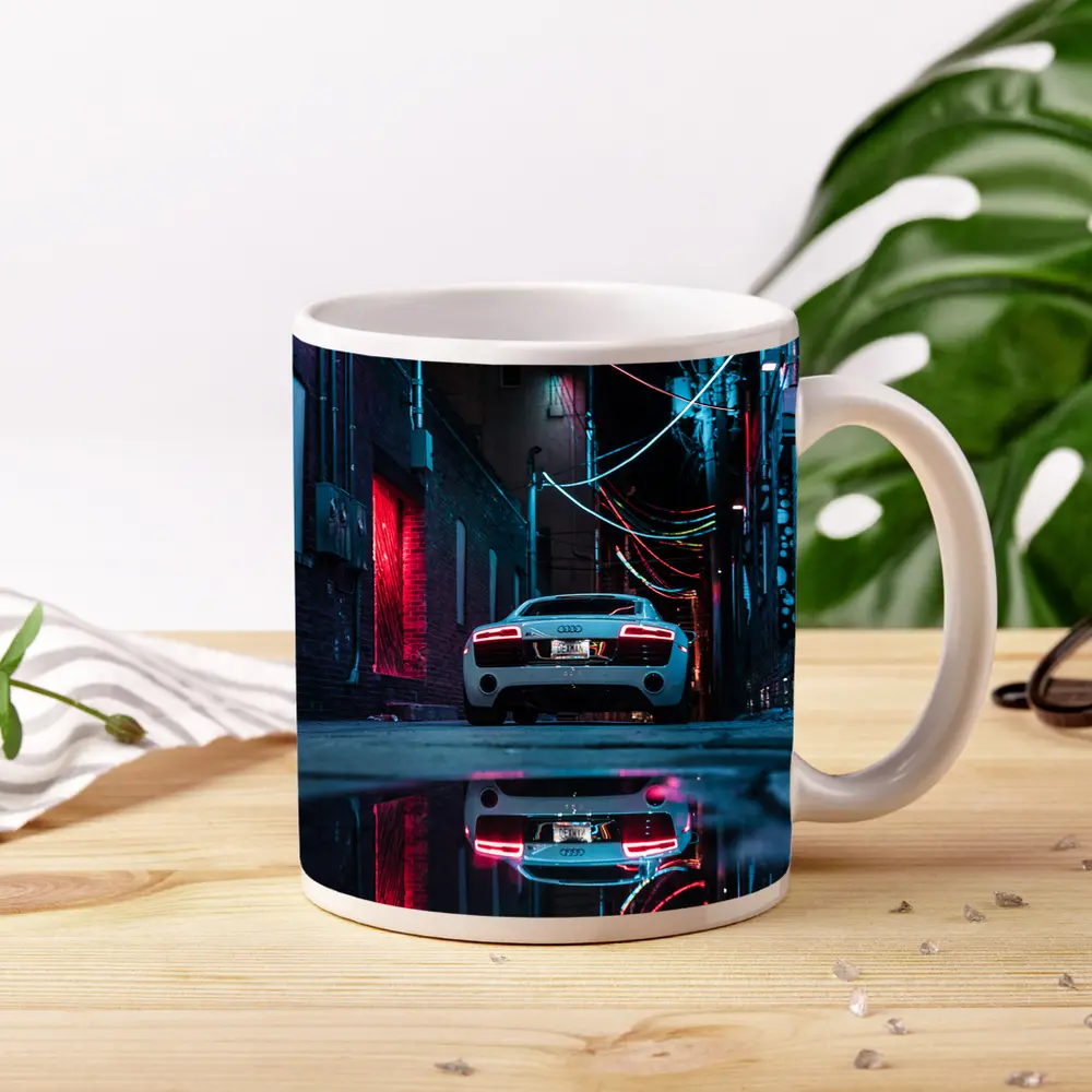 Audi R8 Rear Neon Lit Dark Alley – Mugs