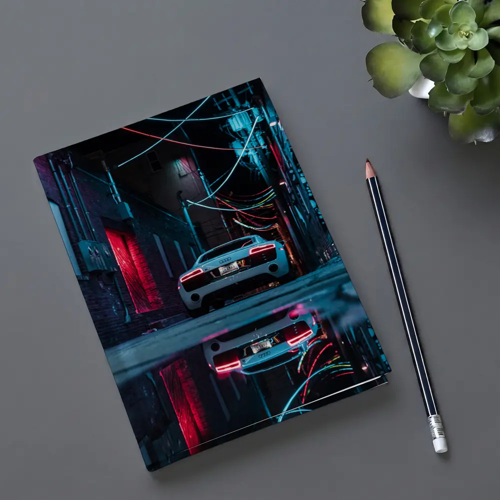 Audi R8 Rear Neon Lit Dark Alley – Notebooks