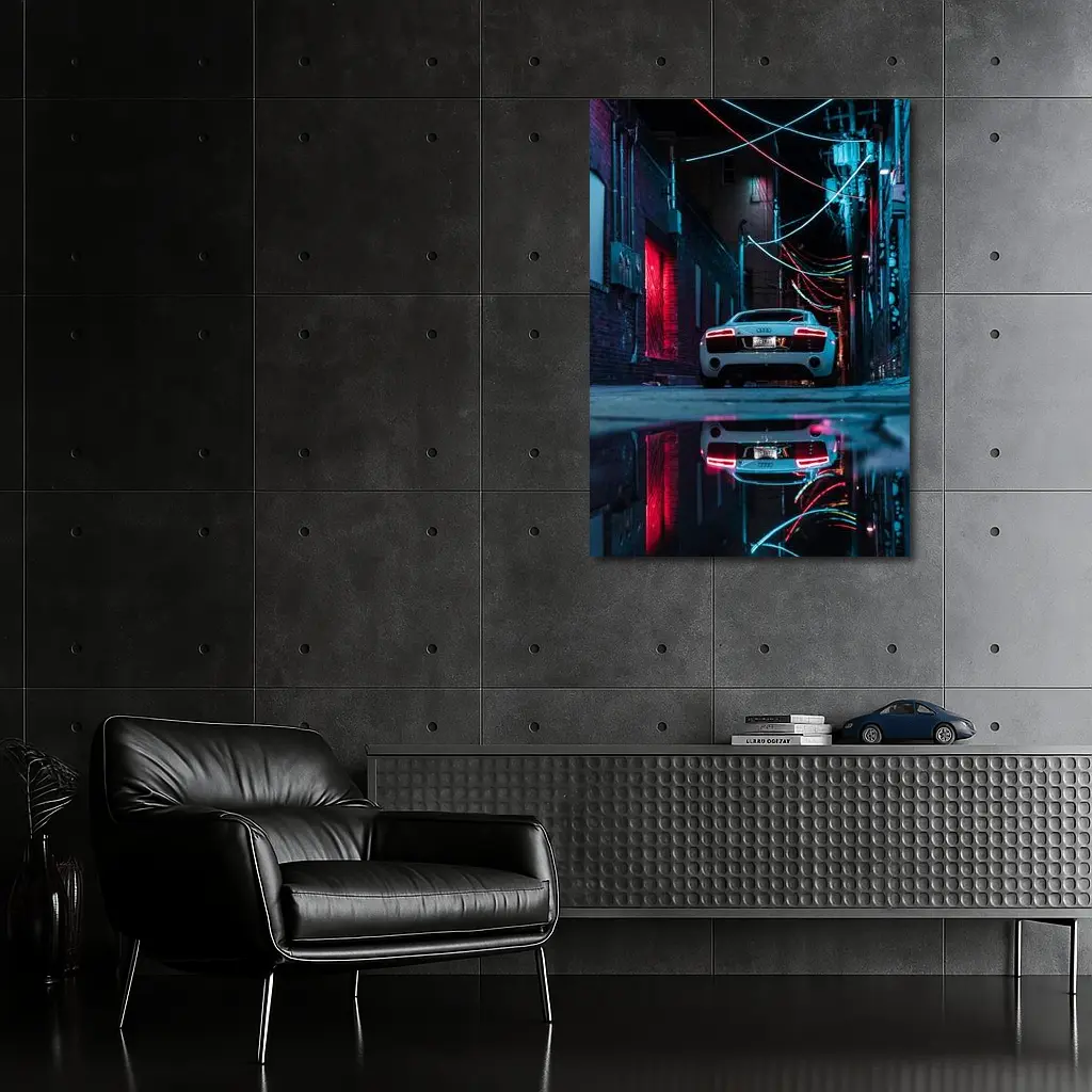Audi R8 Rear Neon Lit Dark Alley – Wall Art