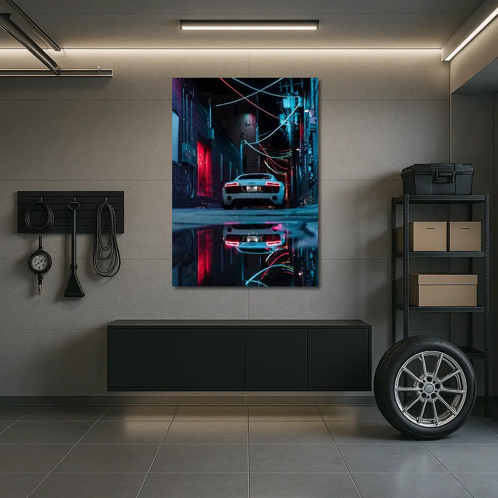 Audi R8 Rear Neon Lit Dark Alley – Wall Art