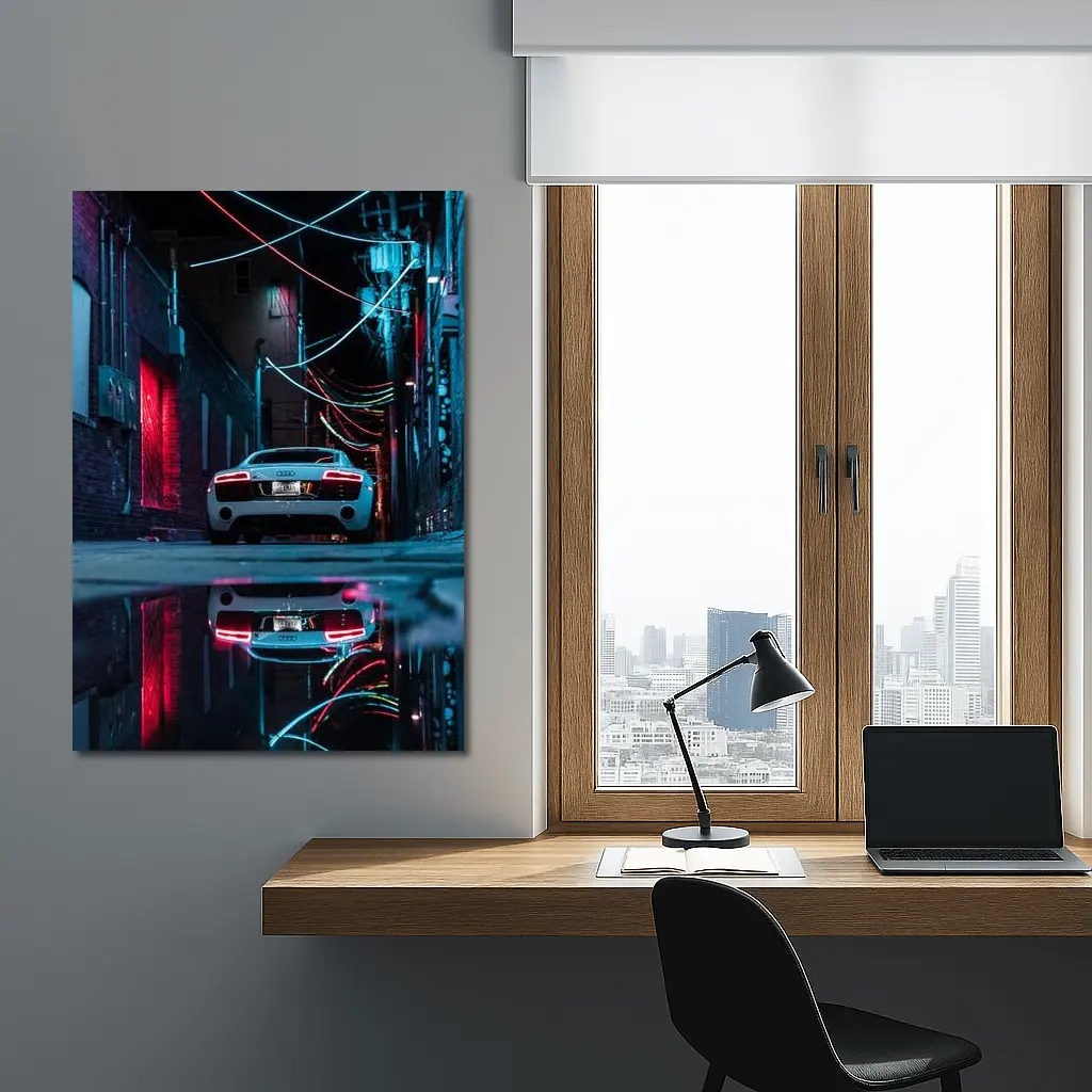 Audi R8 Rear Neon Lit Dark Alley – Wall Art